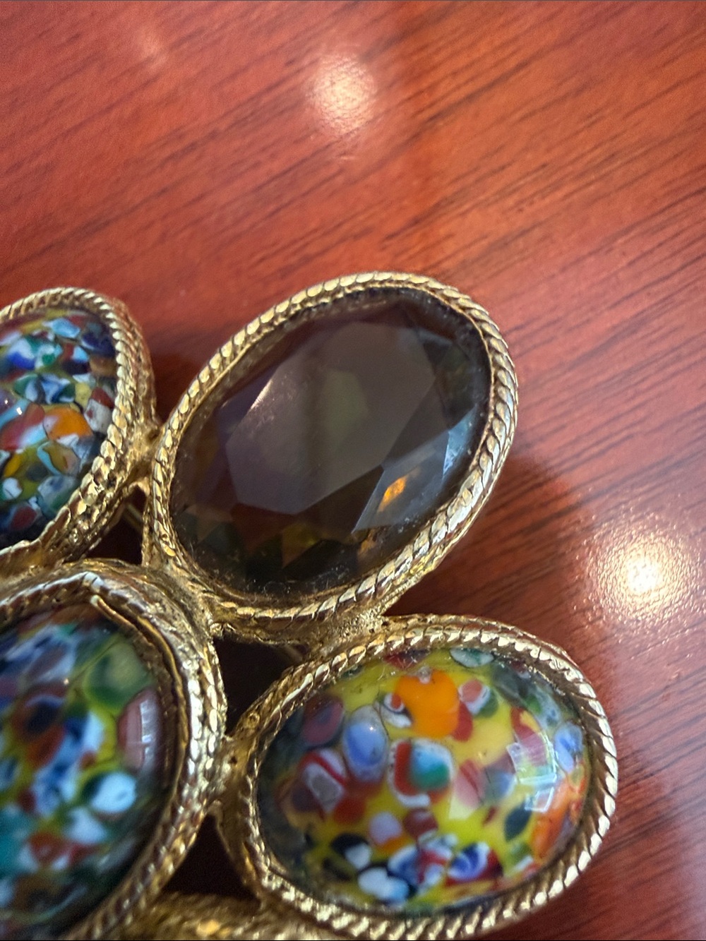 Vintage Brooch Millefiori and Olive Green Glass Cluster - Picture 4 of 5